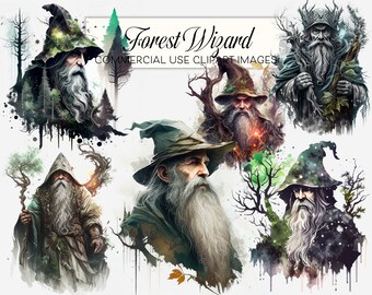Forest Wizard Clipart Bundle, Wizard png, Fantasy Art, Mythical Art, Green Wizard Sublimation Files, Digital Download Commercial Use