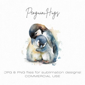 Pingüino madre abrazando pingüino bebé, imágenes prediseñadas de pingüino joven, pingüino png, polluelo de pingüino, polluelo de pingüino, diseño de sublimación, uso comercial