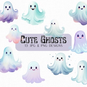 Lindo fantasma, paquete de imágenes prediseñadas de Halloween, gráficos de Halloween en acuarela, descarga digital, paquete de imágenes prediseñadas PNG de sublimación para camisetas
