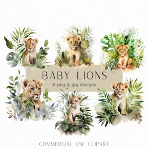 Pacote de clipart de leões bebês, clipart de filhotes de leão, animais fofos da selva, leão png, clipart de convite de chá de bebê, imprimíveis de decoração de berçário