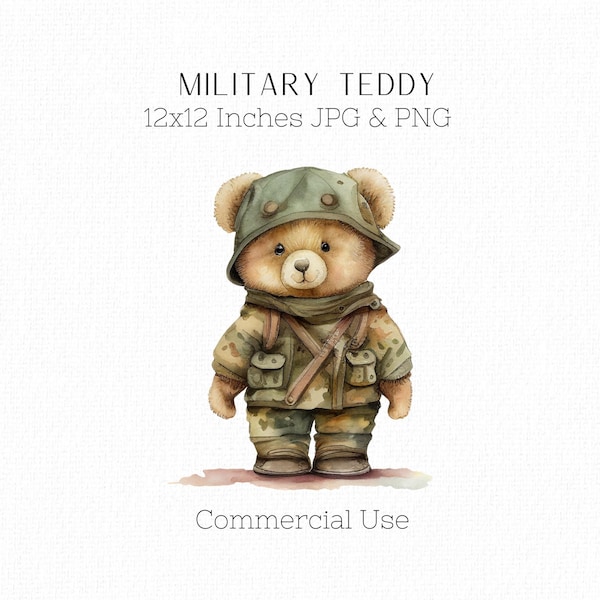 Teddy Bear in Camo Clothing Army Cute Teddy Army Uniform Military Teddy Camo Jacket Camo Hat Camo Pants Clipart Wall Art Commercial Use