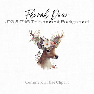 Moeder herten met bloemen aquarel herten clipart Floral Antlers Woodland dier baby douche clipart kwekerij clipart Woodland dier kwekerij