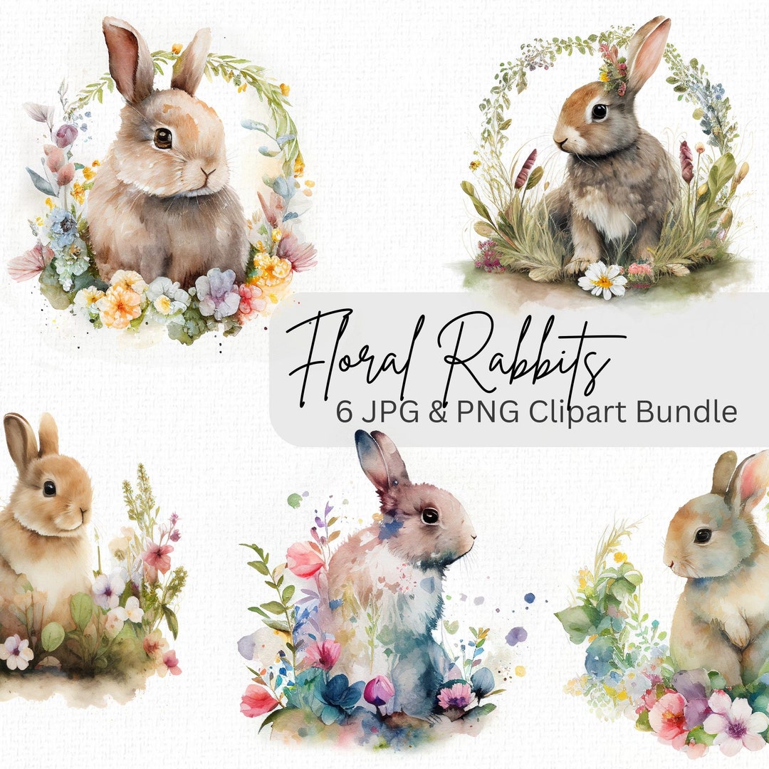 Easter Bunny Clipart Bundle Watercolour Rabbits Bunnies Png Rabbits Png ...