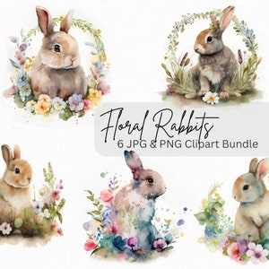 Osterhasen Clipart Bundle Aquarell Osterhasen, Kaninchen, Kaninchen, Osterhasen, Blumen, Handgemalte Kaninchen