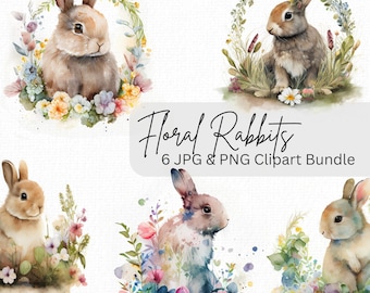 Easter Bunny Clipart Bundle Watercolour Rabbits Bunnies png Rabbits png Easter png Floral Rabbits Flowers Painted Rabbits Digital Download