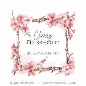 Marco de flor de cerezo, marco de imágenes prediseñadas de acuarela, borde floral rosa para tarjetas, invitaciones, papelería, volantes, carteles, cuadro de texto decorativo