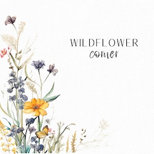 Clipart de borda de canto de flores silvestres aquarela floral convite de casamento grinalda clipart de convite de flores silvestres quadro flores silvestres pré-fabricadas clipart
