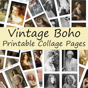 Fogli di collage di moda vintage Boho Women del XIX secolo Immagini digitali di abiti vintage Boho Pagine effimere stampabili Uso commerciale