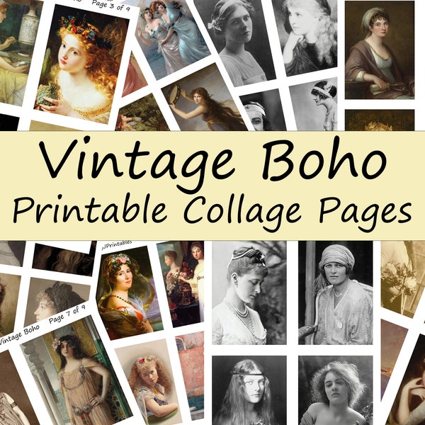Vintage Boho Women 19th Century Fashion Collage Sheets Bohemian Vintage Dress Digital Images Printable Ephemera Pages Commercial Use