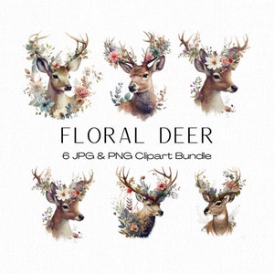 Pacote de clipart de veado floral chifres de veado png chifres florais veado botânico animal floral veado com flores coroa floral flores silvestres veado png