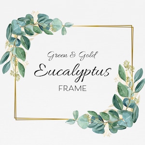 Marco dorado Eucalyptus Clipart Wreath png Marco rectangular Clipart Eucalyptus Wreath Business Branding Invitación de boda Logo Etiqueta de regalo