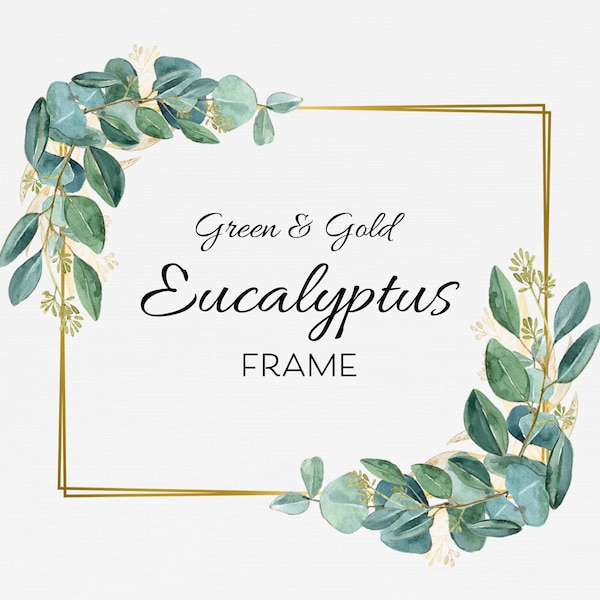 Gold Frame Eucalyptus Clipart Wreath png Rectangle Frame Clipart Eucalyptus Wreath Business Branding Wedding Invitation Logo Gift Tag