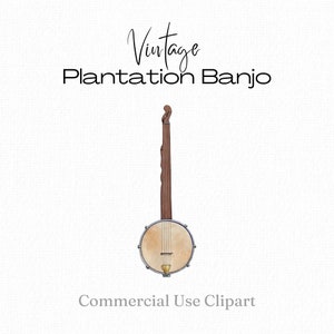 Vintage Plantation Banjo, Music Instrument Clipart, Antique Banjo Clipart for Invitations, Decoupage, Collage, Home Decor, Instant Download