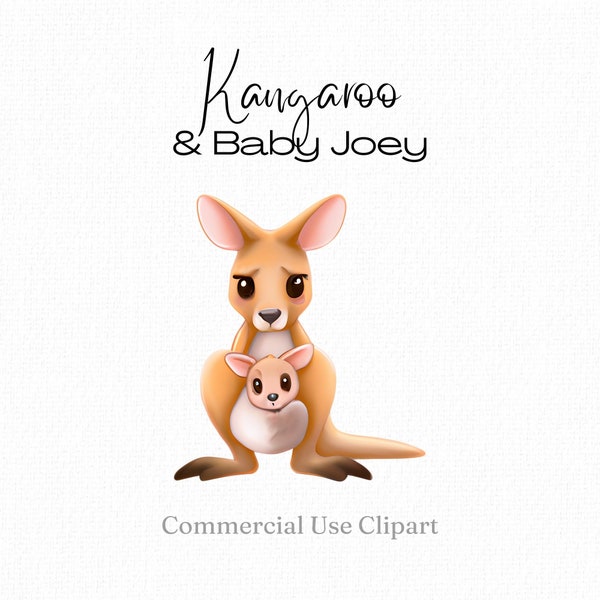 Kangaroo Mum and Baby Clipart Kangaroo Joey Baby in Pouch Cute Baby Kangaroo Birthday Party Invitation Graphics DIY Baby Shower Clip Art