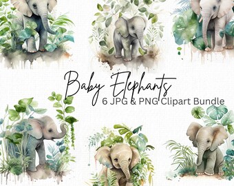 Baby Elephants Clipart Bundle, Baby Shower Invitation Clipart, Newborn Greeting, Jungle Clip Art, Cute Animals png, Digital Download