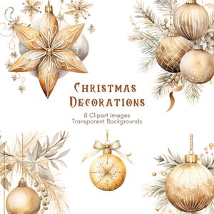 Bundle de cliparts ornements de Noël or, boules de Noël png, clipart ornements, carte de Noël clipart Noël art mural, usage Commercial