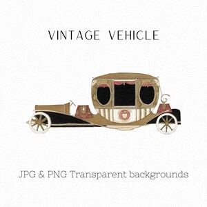 Vintage Fahrzeug Clipart, 1914 Grand Gala Automobil Reisebus, digitale Grafiken, Antikes Auto png, Gold und Schwarzer Luxus Reisebus, sofortiger Download