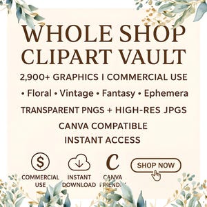 Whole Shop Clipart Bundles, Commercial Use Graphics, Floral Clipart Pack, Vintage Ephemera, Entire Store Art Vault, Sublimation Designs