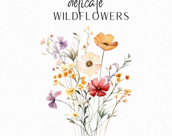 Wildflowers Clipart Watercolor Flowers Watercolor Clipart Wildflower Bouquet Wedding Invitation Watercolor Floral Wild Flower Clipart