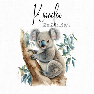 Koala Clipart acquerello Koala stampa albero di eucalipto Koala png Koala Wall Art fauna selvatica australiana grande stampa Nursery Decor uso commerciale