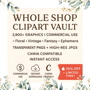 Lots de cliparts pour toute la boutique, graphismes à usage commercial, pack de cliparts floraux, éphémères vintage, coffre-fort d'art du magasin, motifs par sublimation
