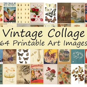 Arte imprimible vintage, circo, botánica, portadas de revistas, moda, hongos, mariposas, insectos, álbumes de recortes, impresiones de collage de arte mural