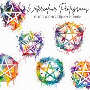 Pentagramm Clipart Bundle Aquarell Clip Art Pentalpha Pentangle Stern Pentagon Wicca Mystisch Reich Magische Designs Hexerei Sublimation