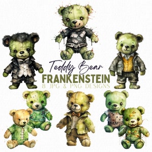 Frankenstein Clipart Bundle, Frankenstein png, Halloween Sublimation Design, Teddy Bear Clipart, Halloween PNG for shirts, Commercial Use