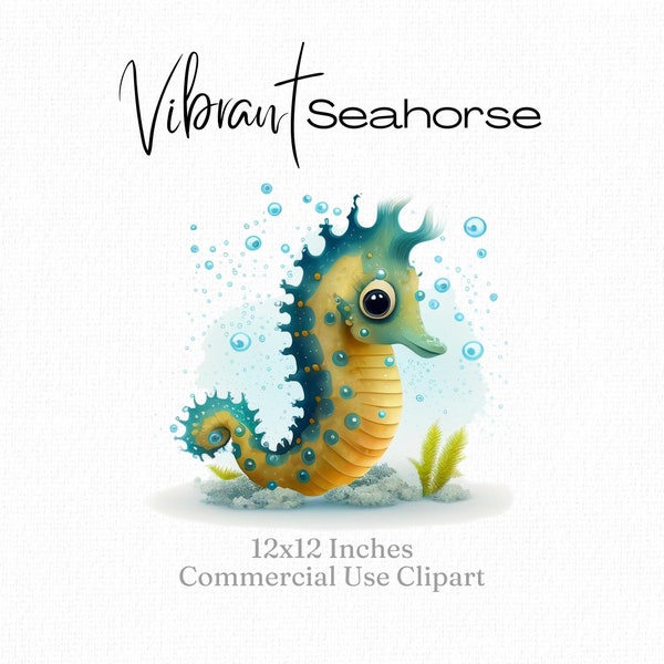 Cute Seahorse Clipart, Seahorse Wall Art, Cartoon Seahorse, Bathroom Wall Art, Seahorse png, Decal, Sticker, Invitations, Commercial Use