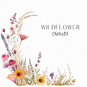 Wildflower Clipart Watercolor Clipart Floral Corner Border Wreath Png Wildflower Wreath Watercolor Wreath Wildflower Frame Wedding Invite