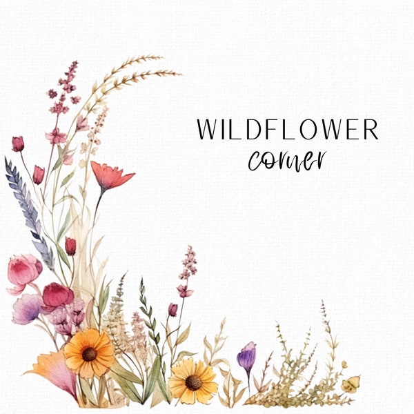 Wildflower Clipart Watercolor Clipart Floral Corner Border Wreath Png Wildflower Wreath Watercolor Wreath Wildflower Frame Wedding Invite