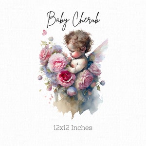 Baby Cherub clipart, aquarel baby met bloemen, clipart voor pasgeborenen, sympathiekaart, wenskaart, uitnodigingen, cadeaulabels commercieel gebruik