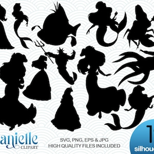 Little Mermaid Silhouettes, SVG, png, eps, jpg, Cricut, Silhouette, Cameo files