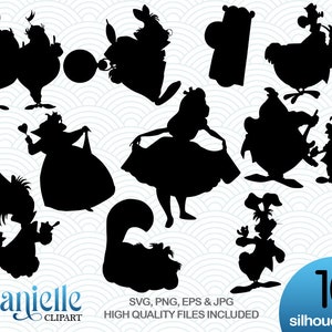 Alice au pays des merveilles Silhouettes, SVG, png, eps, jpg, Cricut, Silhouette, Cameo fichiers