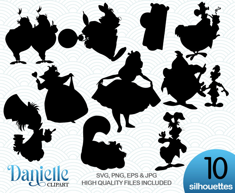 Alice in Wonderland Silhouettes, SVG, png, eps, jpg, Cricut, Silhouette, Cameo files