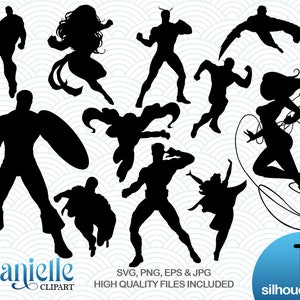 Comic Superheld Silhouettes, SVG, png, eps, jpg, Cricut, Silhouette, Cameo Dateien