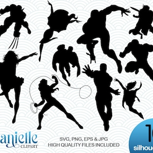 Comic Superhero  Silhouettes, SVG, png, eps, jpg, Cricut, Silhouette, Cameo files
