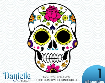 Sugar Skull Silhouettes, SVG, png, eps, jpg, Cricut, Silhouette, Cameo files