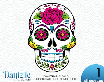 Sugar Skull Silhouettes, SVG, png, eps, jpg, Cricut, Silhouette, Cameo files