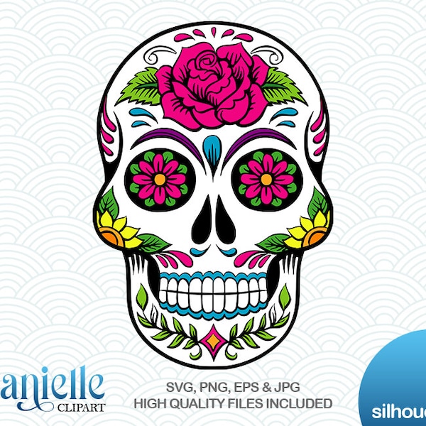 Sugar Skull Silhouettes, SVG, png, eps, jpg, Cricut, Silhouette, Cameo files