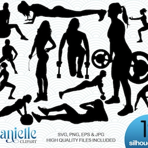 Silhuetas de mulher fitness, SVG, png, eps, jpg, Cricut, Silhueta, arquivos Cameo
