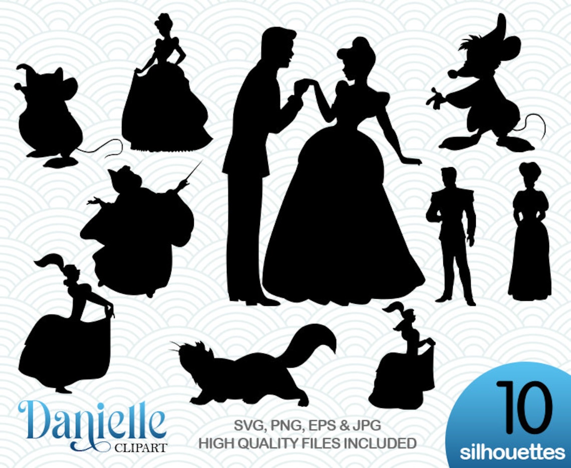 Cinderella Silhouettes, SVG, Png, Eps, Jpg, Cricut, Silhouette, Cameo ...