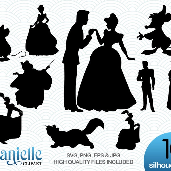 Cinderella Silhouettes, SVG, png, eps, jpg, Cricut, Silhouette, Cameo files