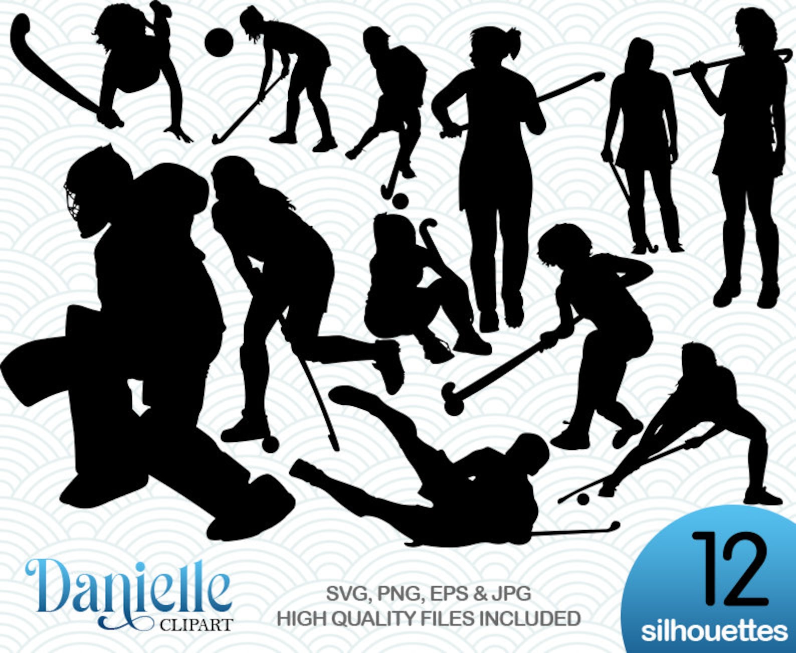 Field Hockey Silhouettes, SVG, Png, Eps, Jpg, Cricut, Silhouette, Cameo
