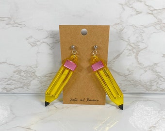 Pencil Mirrored Acrylic Dangle Earrings