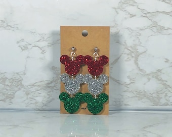 Christmas Mickey Inspired Glitter Acrylic Dangle Earrings
