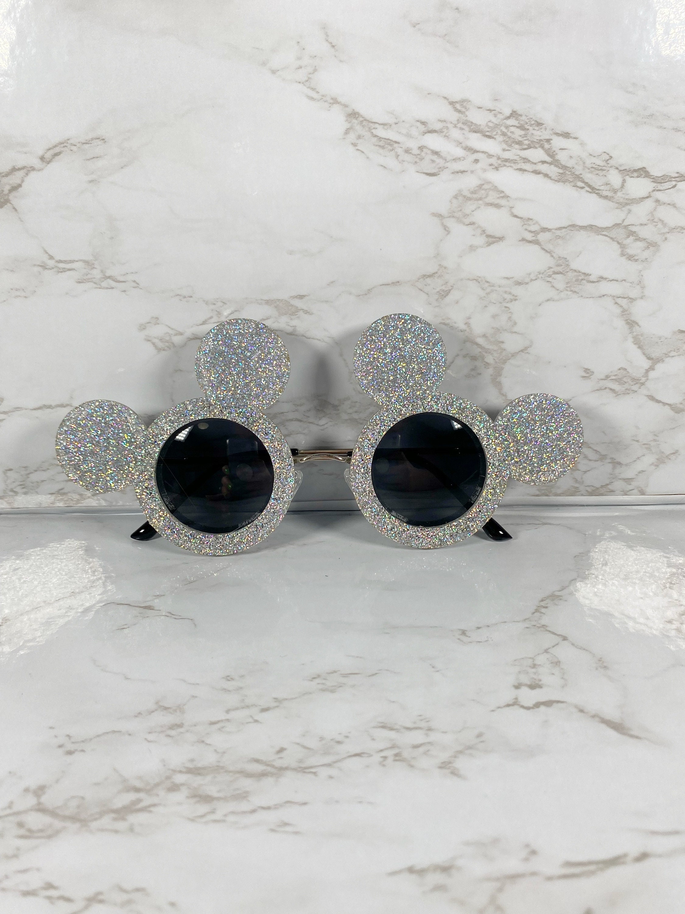 Silver Holographic Glitter Mickey Sunglasses - Polarized Lightweight