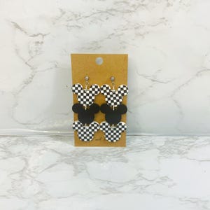 Black Checkered Mickey Inspired Acrylic Dangle Earrings