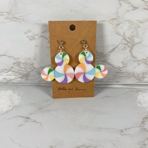 Rainbow Peppermint Mickey Inspired Acrylic Dangle Earrings
