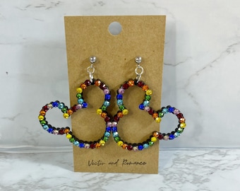 Rainbow Mickey Inspired Crystal Earrings